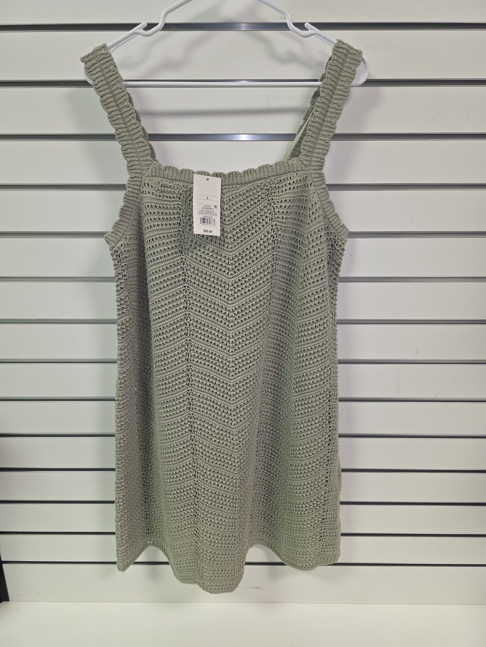 a new day Sage Green Crochet Mini Dress